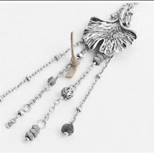Leaf dangle jasper & hematite artisan made earrings silver - Picture 1 of 3