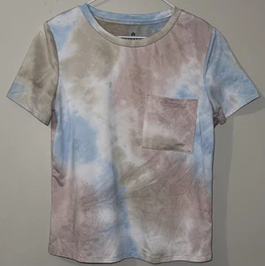 Damen Wallflower kurzes Batik T-Shirt mit Fronttasche Größe Small handgefärbt - Bild 1 von 4