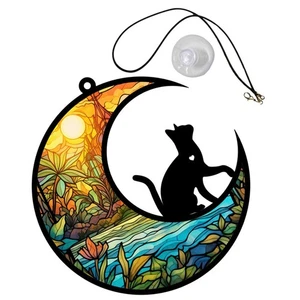 Little Black Cat Moon Pendant Window Hanging Ornaments Wall Decoration - Picture 1 of 12