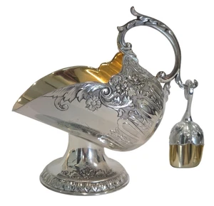 Vintage Brentcrest Silver Plated Sugar Scuttle and Scoop Floral Embossed Japan - Picture 1 of 9