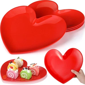4 Pcs 11 Inch Heart Shaped Plates Large Valentine's Plates Unbreakable Cerami... - Picture 1 of 6