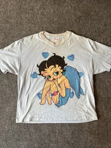 VTG Betty Boop Shirt Mens XL Blue Crouched Angel Wings Single Stitch Grunge - Picture 1 of 15