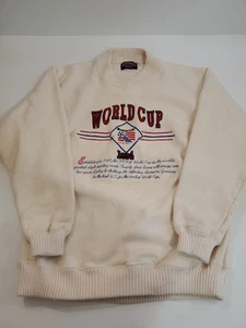 Vintage Nutmeg Mills Size Large 1994 World Cup White Fleece Pullover Sweatshirt - Picture 1 of 10