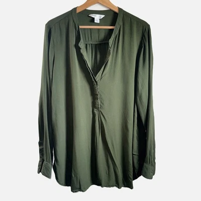 Túnica de manga comprida Old Navy verde oliva boho minimalista camiseta fluida moderna GG - Imagem 1 de 4