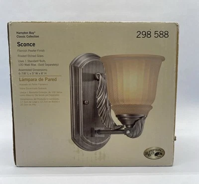 ¡¡Nuevo!! Aplique Hampton Bay Classic Collection peltre vidrio grabado esmerilado 298588 Foto 1 de 4