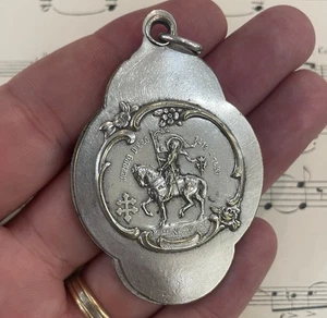 Antique French Art Nouveau Joan of Arc Horse Sliding Mirror Pendant c1900 - Picture 1 of 4