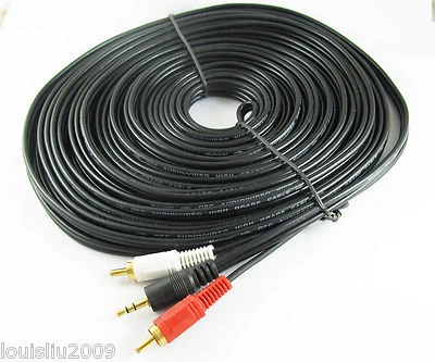 1pc 60Ft 20M Aux 3.5mm Gold Male Plug to 2 RCA Gold Male Stereo Audio Cable Cord - Image 1 of 4