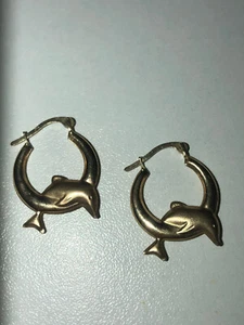 Vintage Hallmarked 9ct Yellow Gold Dolphin Creole Hoop Earrings - Picture 1 of 8