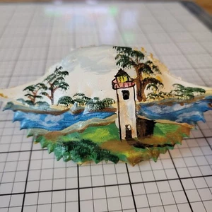 Maßgefertigte handbemalte Krabbe Muschel Muschel Ozeanszene Leuchtturm 6,5 x 2,5 Zoll - Bild 1 von 9