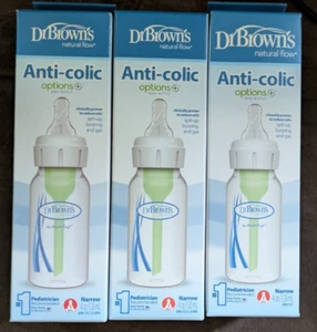 3) Dr. Brown’s Opzioni Anti-Coliche + Biberon 4 oz Livello 1 Capezzoli Collo Stretto - Foto 1 di 5