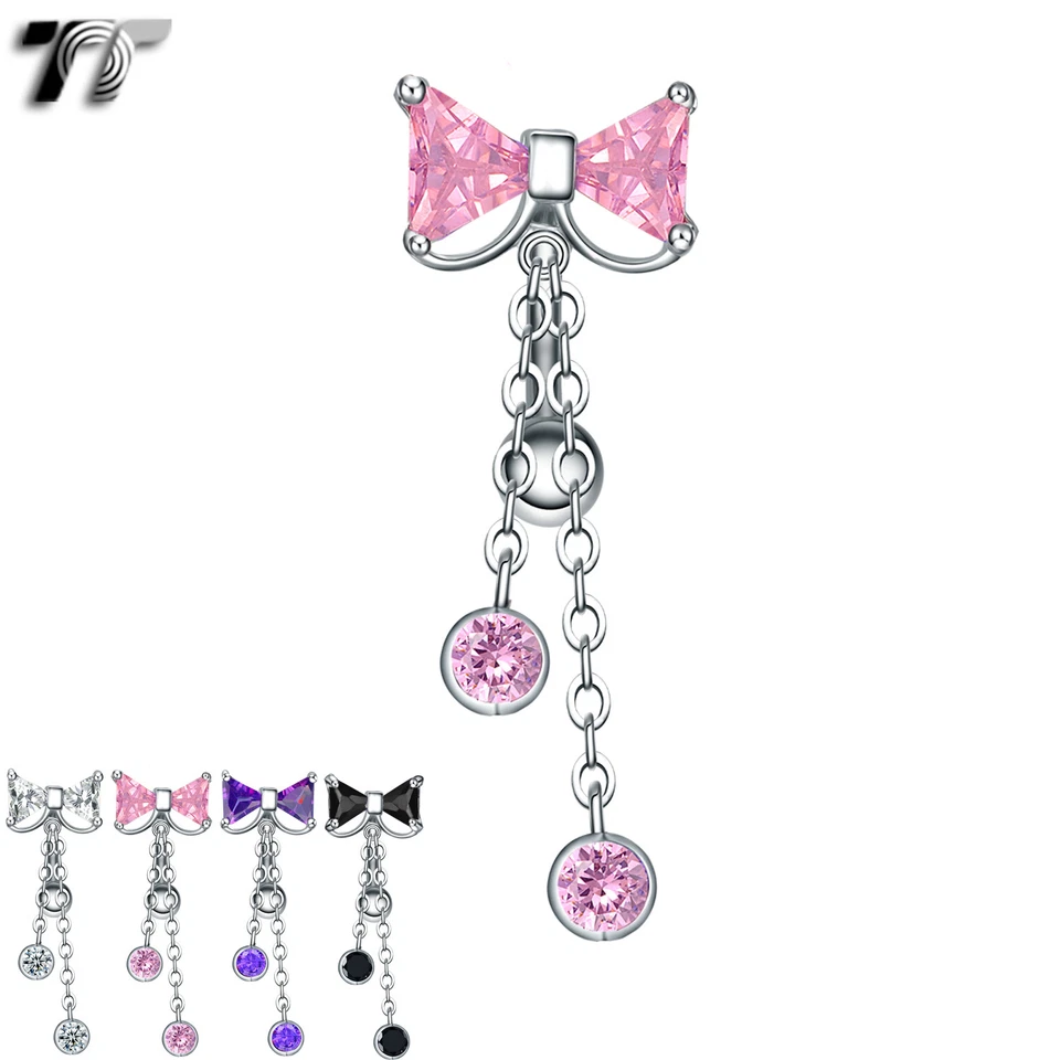 TT Reverse CZ BOW Dangle Belly Bar Ring (BL525) - Image 1 of 1