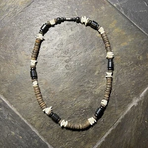 Vintage Hawaiian Heishi Shell Coconut Wood Stone Necklace 19” Barrel Clasp - Picture 1 of 2
