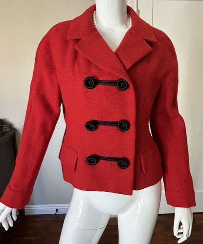 SET BLAZER GONNA CHRISTIAN DIOR ROSSO VINTAGE 2 PEZZI 1958 1963 JACQUELINE KEN.