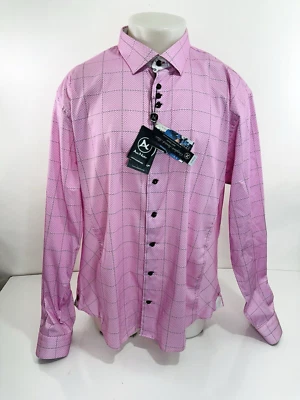 AU NOIR - NEW w TAG - Mens 7 3XL Plaid Polka Dot Floral Flip Cuff Shirt - Image 1 of 4