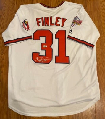 Chuck Finley Signed California Angels Majestic Jersey 89 All Star Patch Beckett - Image 1 of 4