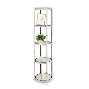 81.1in Portable Round Twist Display Counter with Shelves, Light and Clear Panels - Picture 1 of 11