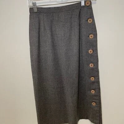 Falda vintage bloomingdales cintura alta 100% lana con botones y forro 26 Foto 1 de 4