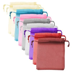 Classic Large Organza Favour Pouches - Wedding Voile Bags Drawstring Chiffon - Picture 1 of 10