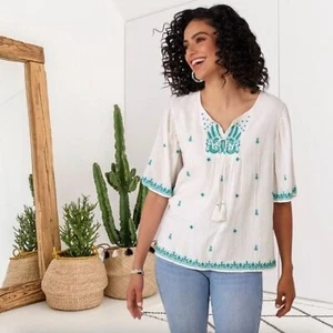 Weiche Umrandung weiße bestickte Boho Bluse - Bild 1 von 6
