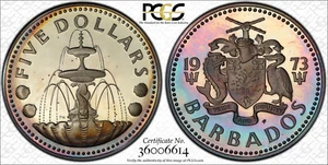 NQC 1973-FM $5 Barbados KM-16a PR 68 DCAM (colori tonici) - Foto 1 di 1