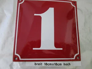 Hausnummer Emaille Nr. 1 weiße Zahl roter Hintergrund 18 cm x 18 cm Baujahr 2020 - Bild 1 von 21