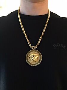 Versace Halskette Herren Edelstahl Gold & Mattgold, kleine Kratzer Rückseite