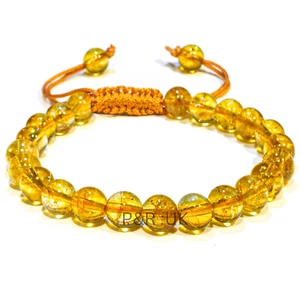 Citrine Natural Bracelet - 8mm Beads - Adjustable Macrame String - Unisex Healin - Picture 1 of 8