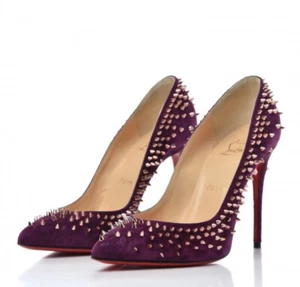 CHRISTIAN LOUBOUTIN Veau Velours Studded Spikes Escarpic 100 Pumps 36 6 Merlot - Picture 1 of 12