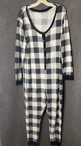 Old Navy Pajamas Womens 2XL Black White Check One Piece PJs Button Up Sleepwear