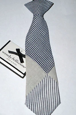 WENDY BELLISSIMO 男宝宝领带配件 12-24 个月海军蓝条纹/格子全新带标签 — 第 1/4 张图片