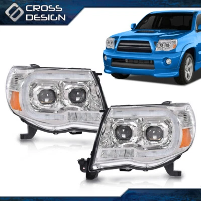 Chrome LED Tube Dual Projector Headlights Pair Fit For 2005-2011 Toyota Tacoma - Image 1 of 4