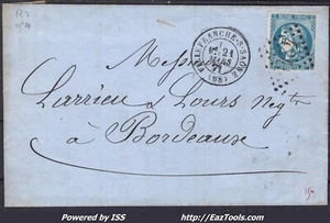 FRANCE N° 45B SUR LETTRE GC 4245 VILLEFRANCHE SUR SAONE + CAD DU 21/03/1871 - Picture 1 of 2