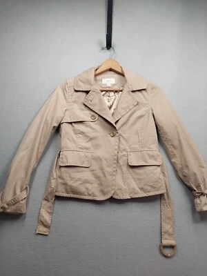 Куртка женская Merona маленькая желтовато-коричневая песочная хаки на пуговицах с поясом плинтусное пальто - Изображение 1 из 4