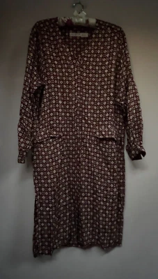 Vestido Camisa Midi Vintage Liz Claiborne Geométrico Manga Larga Seda Marrón Talla 14 Foto 1 de 4