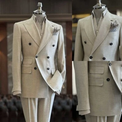 Trajes de hombre de negocios de doble pecho calce ajustado formal graduación pico solapa esmoquin graduación Foto 1 de 4