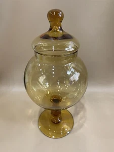 Vintage Blown Glass Amber Large Lidded Compote Candy Dish - Picture 1 of 8