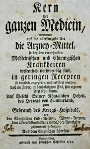 NUCLEO DI TUTTA LA MEDICINA,ARZNEY MEDIUM & CONSIDERAZIONE DELLA FEBBRE ALTERNATA,1752 - Foto 1 di 3