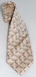 STEVEN LAND - Classic - Champagne & Brown Geometric 100% PURE SILK Mens NECK TIE - Picture 1 of 6