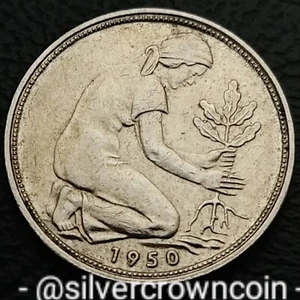 Germany West 50 Pfennig 1950 J. KM#109.1. Fifty Cents coin. Hamburg Mint. 50C. - Picture 1 of 7