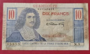 BILLET CAISSE OUTRE-MER 10 Francs COLBERT 1947/49 pick 32 surcharge GUADELOUPE - Imagen 1 de 2