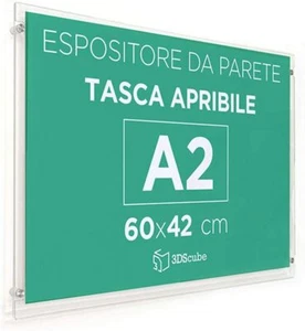 Espositore in plexiglass porta dépliant A2 ORIZZONTALE con distanziali alluminio - Foto 1 di 7