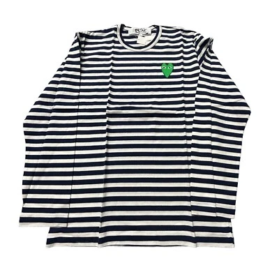 CAMISA CDG COMME DES GARCONS CORAZÓN VERDE L AZUL BLANCO RAYAS MANGA LARGA (8) Foto 1 de 4
