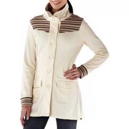 OFF WHITE Giacca cappotto PRANA donna taglia M Rowen maglia bottoni panna respirazione autunno outdoor