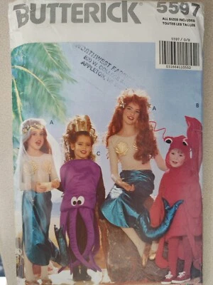Butterick Pattern 5597 Kids' Mermaid Lobster Octopus Costumes Sz S M L XL 4-14 - Image 1 of 2