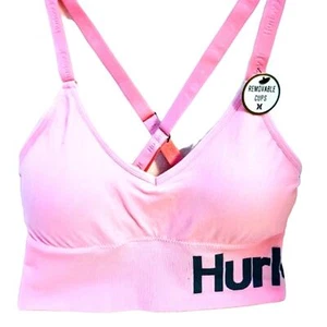 Hurley PINK Sports Bra Size L Crisscross Back Adjustable Padded Signature Logo  - Picture 1 of 13