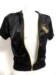 Bombers ♥ VERT DE RAGE ♥ Taille S 34 36 veste fluide noire blouson capuche femme - Picture 1 of 12
