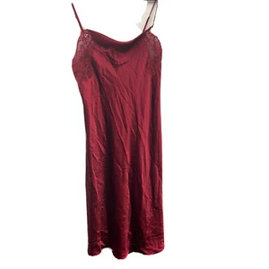 Oscar De La Renta Pink Label Satin Burgundy Long Slip Dress Size Large Vintage - Picture 1 of 17