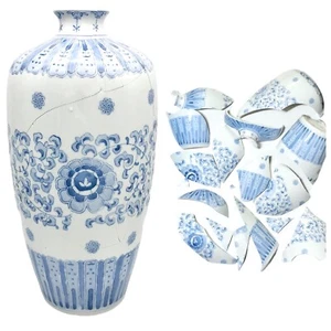 Kintsugi Vase 15” Chinese Porcelain Gold Crack Art Personal Growth Gift - Picture 1 of 12