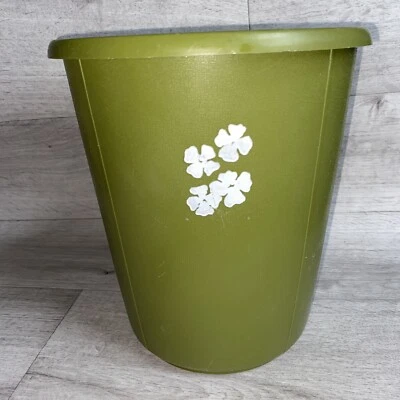 Papelera de desecho verde aguacate Rubbermaid vintage margaritas blancas 10" 2940 PROP Foto 1 de 4