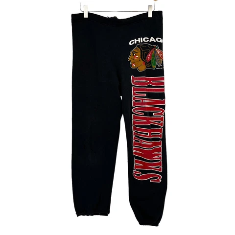 Vintage 80s Chicago Blackhawks Artex NHL Sweatpants Spellout Logo Sz S Fit 32x28 Cover
